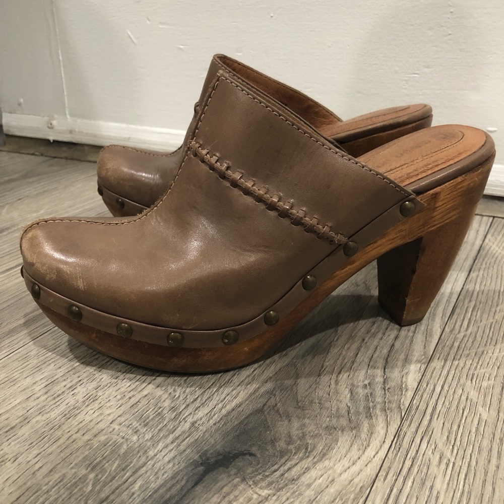 Corso Como Heeled Clogs Brown Leather 8 Wooden Heels